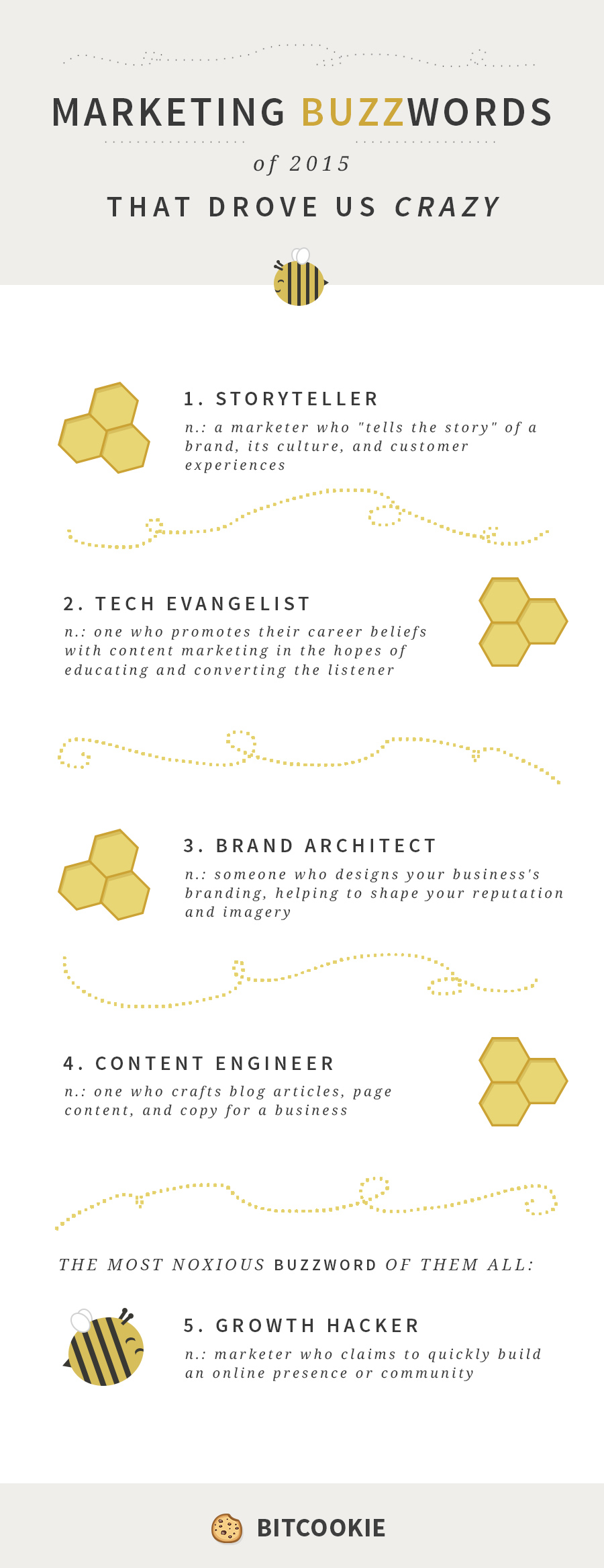 Marketing Buzzwords of 2015 that drove us crazy (or gave us a good chuckle) and why they're silly or downright problematic. | By Bitcookie.com